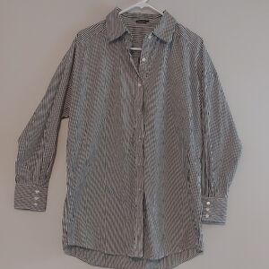 J. McLaughlin Black and White Striped Button Down Shirt